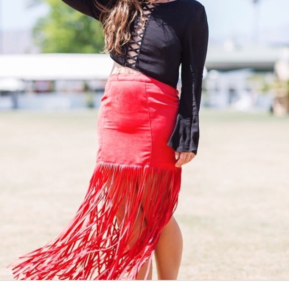 H&M Dresses & Skirts - H&M Coachella Collection Faux Suede Fringe Skirt